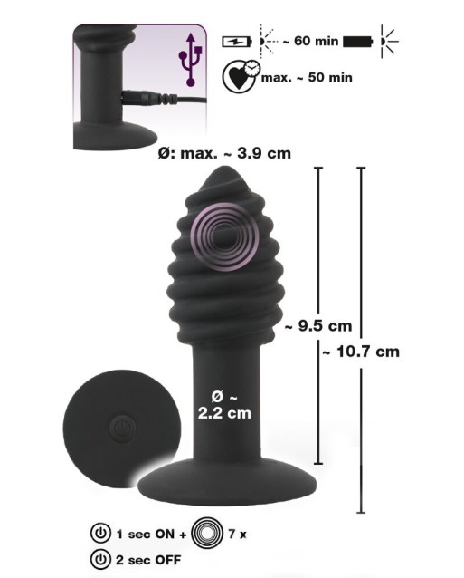 Twist Butt Plug Rechargeable Black Velvets