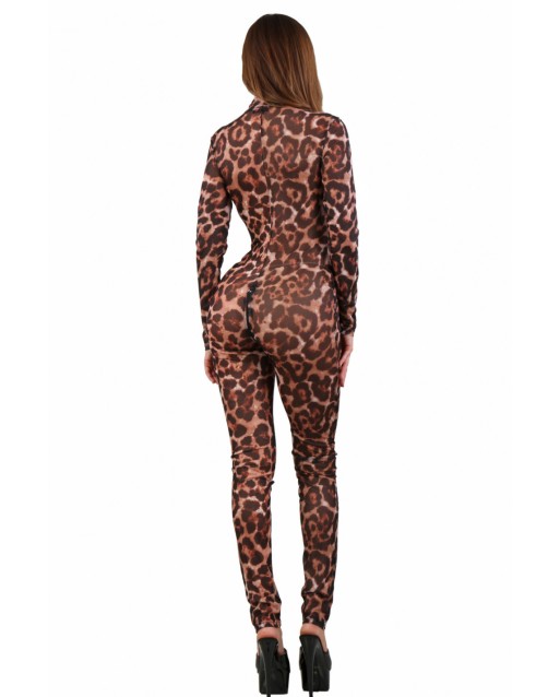  Catsuit a rete fine Leopardata - Soisbelle