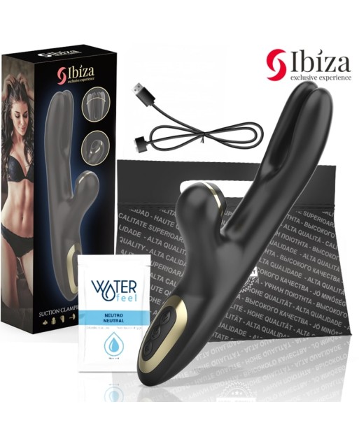 IBIZA - VIBRATORE DOPPIO CON SUCCHIA CLITORIDE NERO