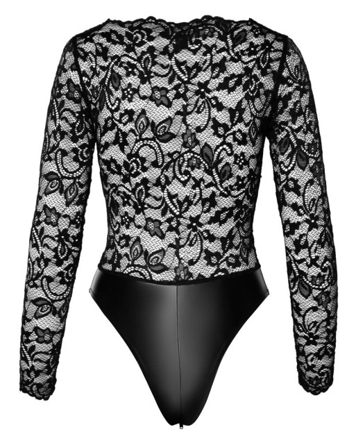 BODY IN PIZZO E WETLOOK - NOIR HANDMADE