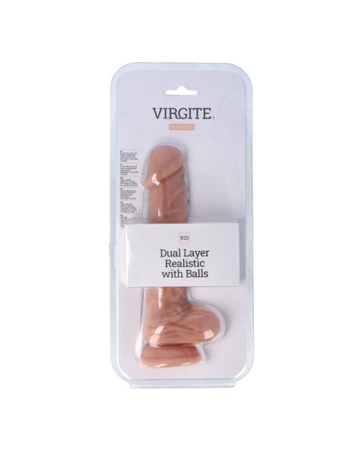 Virgite - Dildo Realistico Con Testicoli Silicone Doppio Strato R23 - 7,5" - Color Carne